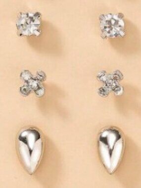 Silver Stud Earrings Trio - 3 Sets